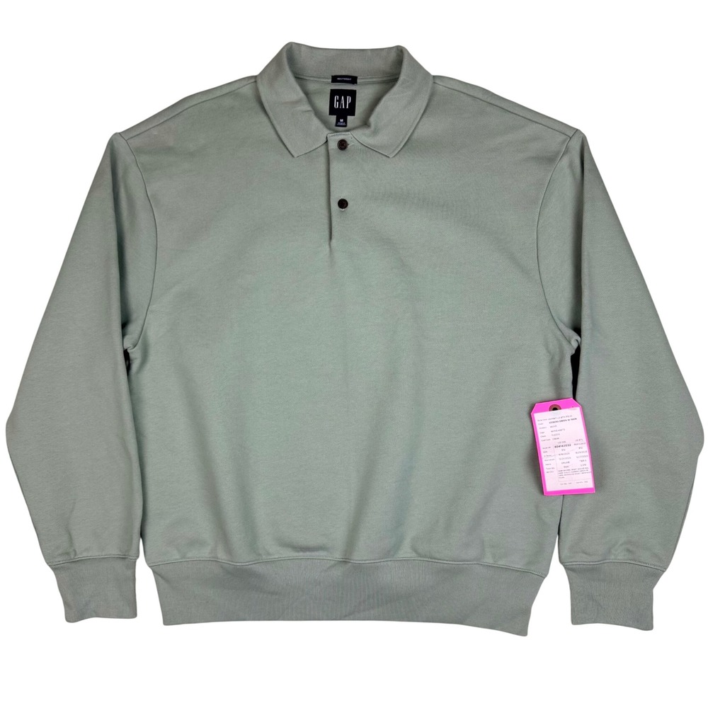 Gap Heavyweight Button Placket Oversized Polo Sweatshirt Mens M Iceberg Green